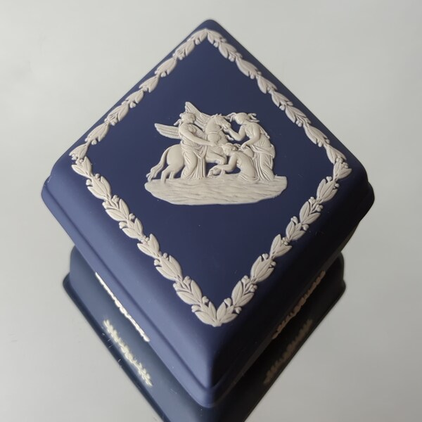Vintage Wedgwood Jasperware Portland Blue and White Diamond Shaped Lidded Trinket Box