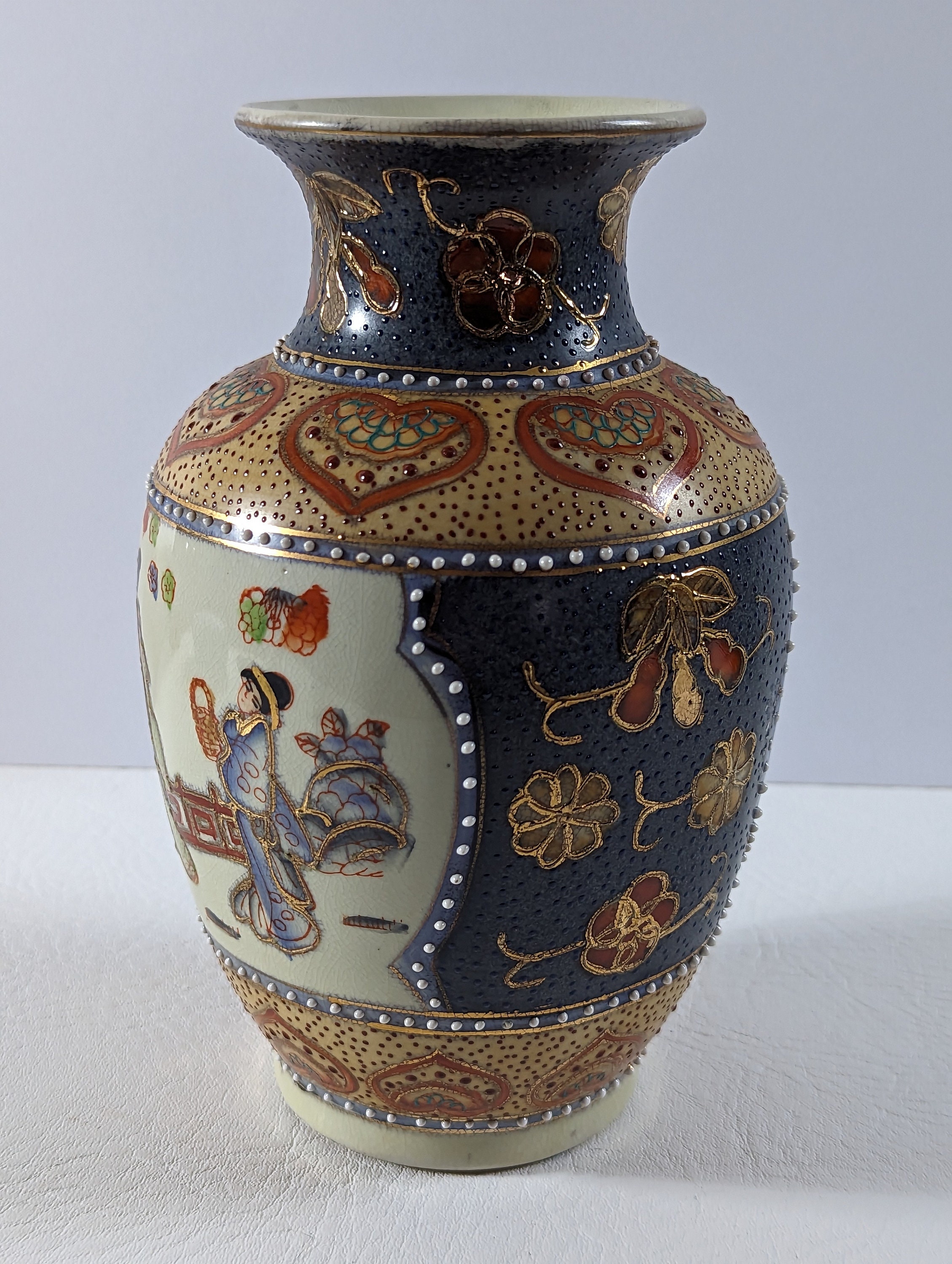 Antique Oriental Hand Painted Satsuma Vase Etsy UK