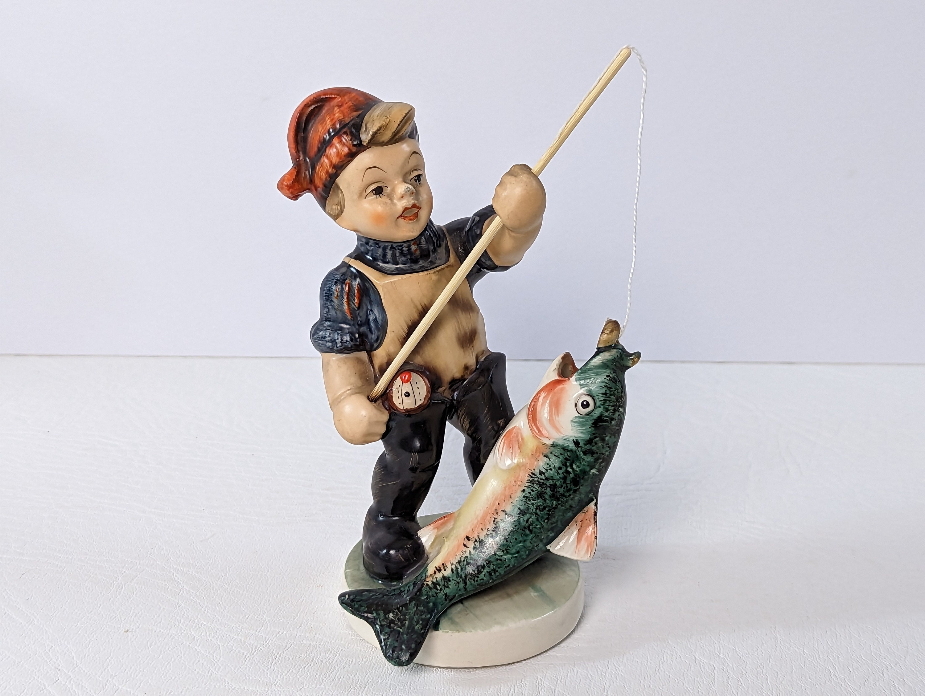 Vintage Porcelain Figurine , Boy Fishing , Made in W. Germany by Friedel  Bavaria 