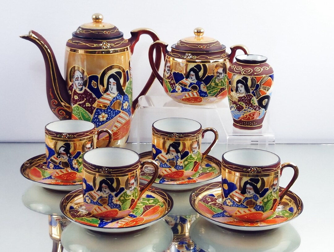 Vintage Japanese Satsuma Samurai Hand Painted Tea Set Etsy