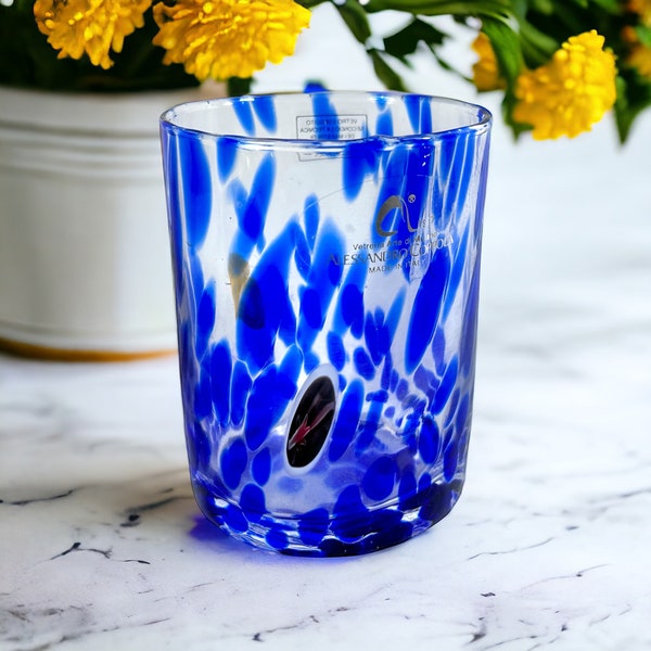 Murano Glass Alessandro Coppola Blue And White Drinking Glass/Vase