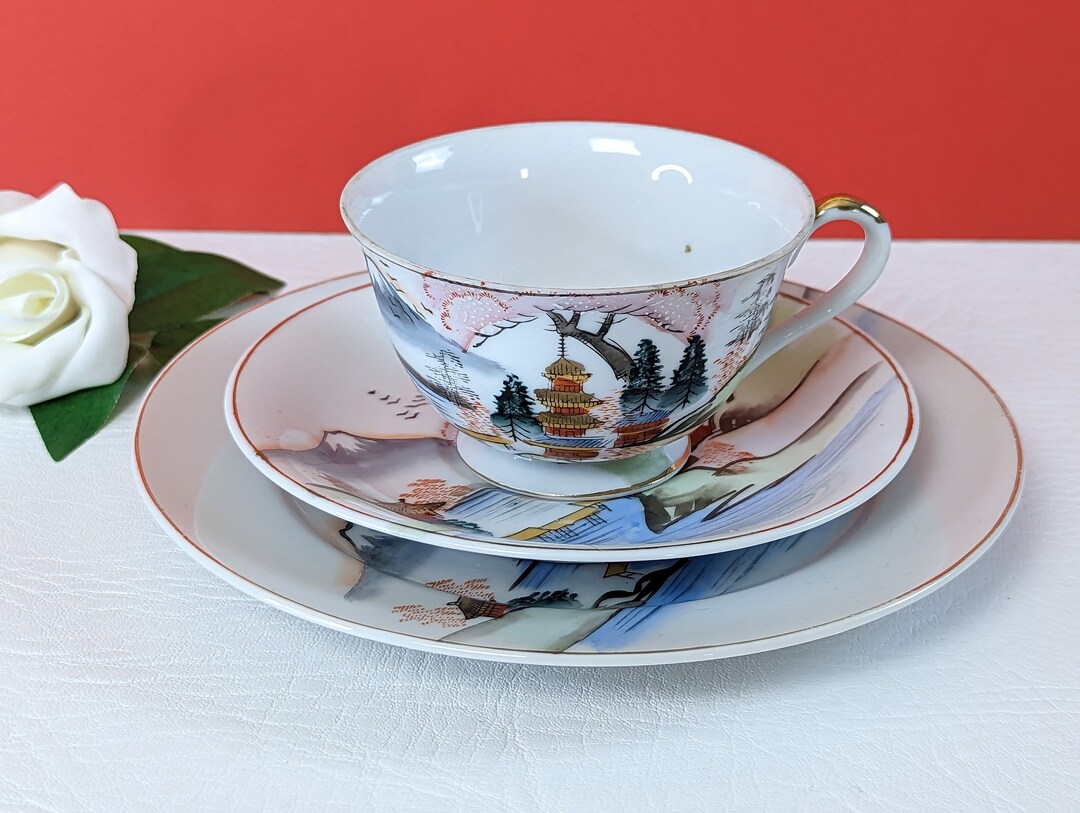 Vintage Oriental Porcelain eggshell Tea Cup With Plates - Etsy UK