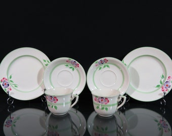 Vintage Bridgwood Ivory Teacups with Saucers and Side Plates