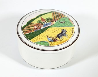 Vintage Villeroy & Boch Lidded Trinket Dish In A Farm Scene Design