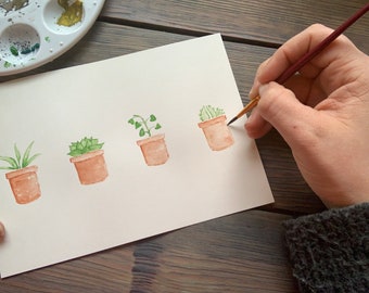 Hand-painted watercolor cactus print