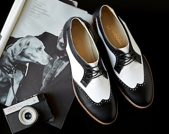 Men’s Oxfords in Black & White Leather | Swing Dance Shoes | Vintage Shoes | Customized | Harlem Shoes