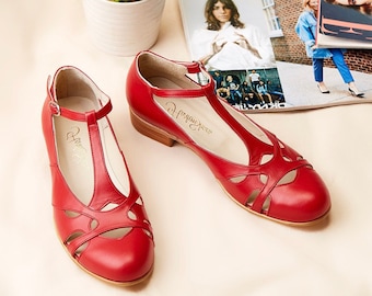 Spring in Red Leather | Women Swing Dance Shoes | Vintage Shoes | Customized | Harlem Shoes