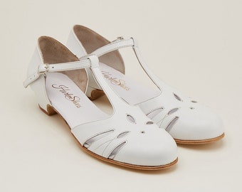 Rosy in White Leather | Women Swing Dance Shoes | Vintage Shoes | Customized | Harlem Shoes