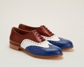 Brogue in Blue, Brown & White Leather | Unisex Swing Dance Shoes | Vintage Shoes | Customized | Harlem Shoes