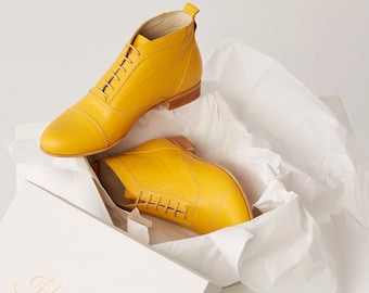 Botas lisas de piel amarilla / Zapatos de swing para mujer / Zapatos vintage / Personalizados / Zapatos Harlem