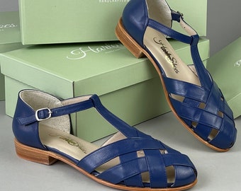 Verano en cuero azul / Zapatos de swing para mujer / Zapatos vintage / Personalizados / Zapatos Harlem