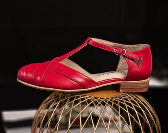 Zucchero in pelle rossa / Scarpe da ballo swing da donna / Scarpe vintage / Personalizzate / Scarpe Harlem