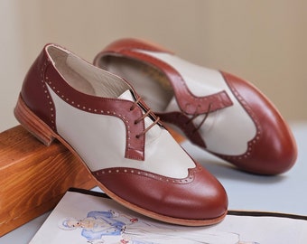 Damoxfordskor i brunt och beige läder | Damswingskor | Vintageskor | Anpassade | Harlemskor