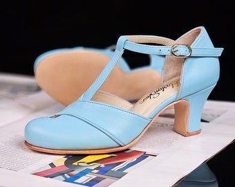 Muse in Baby Blue Leather | Women Swing Dance Shoes | Vintage Shoes | Customized | Harlem Shoes