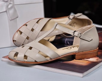 Verano en piel beige / Zapatos de swing para mujer / Zapatos vintage / Personalizados / Zapatos Harlem
