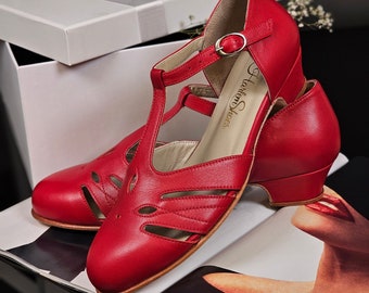 Rosy in pelle rossa / Scarpe da ballo swing da donna / Scarpe vintage / Personalizzate / Scarpe Harlem