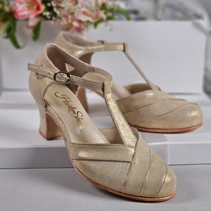 Sugar in Gold Suede | Damskie buty do tańca swingowego | Buty vintage | Spersonalizowane | Buty Harlem