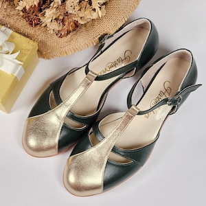 Isabel in Jungle Green & Platinum Gold Leather | Women Swing Dance Shoes | Vintage Shoes | Customized | Harlem Shoes