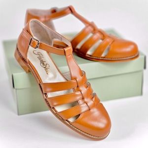Sandaletten aus hellbraunem Leder | Frauen Swing Tanzschuhe | Vintage Schuhe | Angepasst | Harlem Schuhe