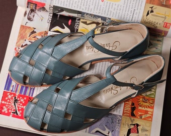 Verano en cuero verde azulado / Zapatos de baile swing para mujer / Zapatos vintage / Personalizados / Zapatos Harlem