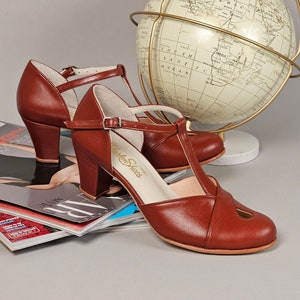 Muse w brązowej skórze | Damskie buty do tańca swingowego | Buty vintage | Dostosowane | Buty Harlem