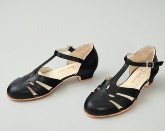 Rosy in Black Leather | Women Swing Dance Shoes | Vintage Shoes | Customized | Harlem Shoes