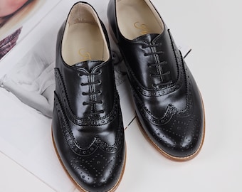 Zapatos brogue de cuero negro / Zapatos de baile swing para mujer / Zapatos vintage / Personalizados / Zapatos Harlem