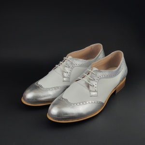 Women’s Oxfords in Silver & White Leather | Women Swing Dance Shoes | Vintage Shoes | Customized | Harlem Shoes