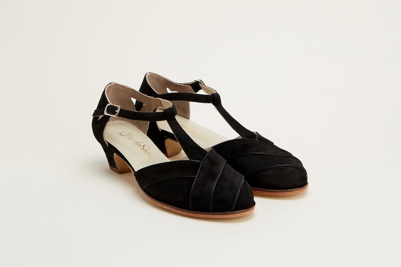 Vintage Shoes in Pictures | Shop Vintage Style Shoes     Sugar in Black Suede | Women Swing Dance Shoes | Vintage Shoes | Customized | Harlem Shoes  AT vintagedancer.com