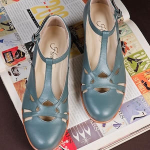 Spring in Teal Green Leather | Women Swing Dance Shoes | Vintage Shoes | Customized | Harlem Shoes