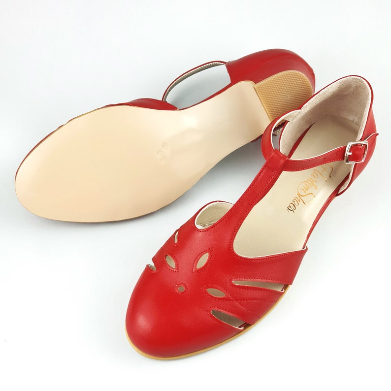 Rosy in Red Leather Women Swing Dance Shoes Vintage Shoes Etsy