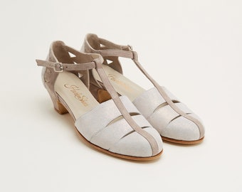 Harmony in Shiny Cream & Soft Gray Suede | Women Swing Dance Shoes | Vintage Shoes | Customized | Harlem Shoes