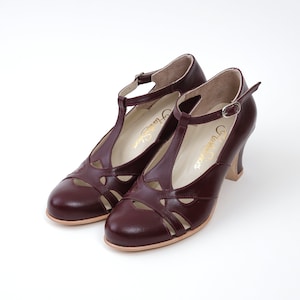Wiosna w skórze Bordeaux | Damskie buty do tańca swingowego | Buty vintage | Dostosowane | Buty Harlem