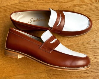 Loafers in Brown & White Leather | Men's Swing Dance Shoes | Vintage Shoes | Customized | Harlem Shoes