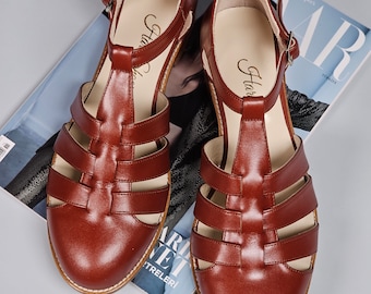 Sandaler i brunt läder | Damswingskor | Vintageskor | Anpassade | Harlemskor