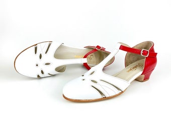 Rosy in pelle bianca e rossa / Scarpe da ballo swing da donna / Scarpe vintage / Personalizzate / Scarpe Harlem