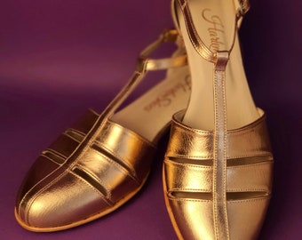 Harmony in Rose Gold Leather Women Swing Dance Shoes Vintage