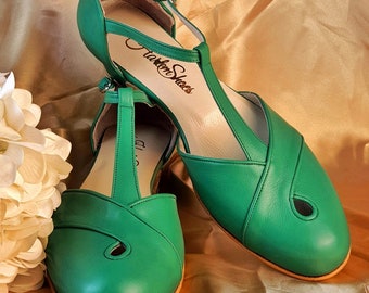 Muse in Apple Green Leather | Women Swing Dance Shoes | Vintage Shoes | Customized | Harlem Shoes