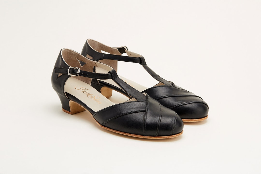 Sugar in Black Leather Women Swing Dance Shoes Vintage Shoes Customized