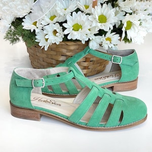 Sandals in Mint Green Suede | Women Swing Dance Shoes | Vintage Shoes | Customized | Harlem Shoes