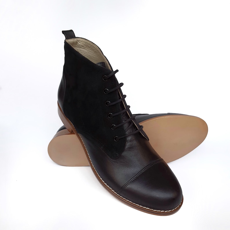 Edwardian Men’s Shoes & Boots | 1900, 1910s Men Swing Dance Shoes Men’s Derby boots brown leather handmade by Harlem Shoes $225.90 AT vintagedancer.com