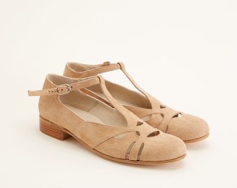 Primavera en ante beige / Zapatos de swing para mujer / Zapatos vintage / Personalizados / Zapatos Harlem