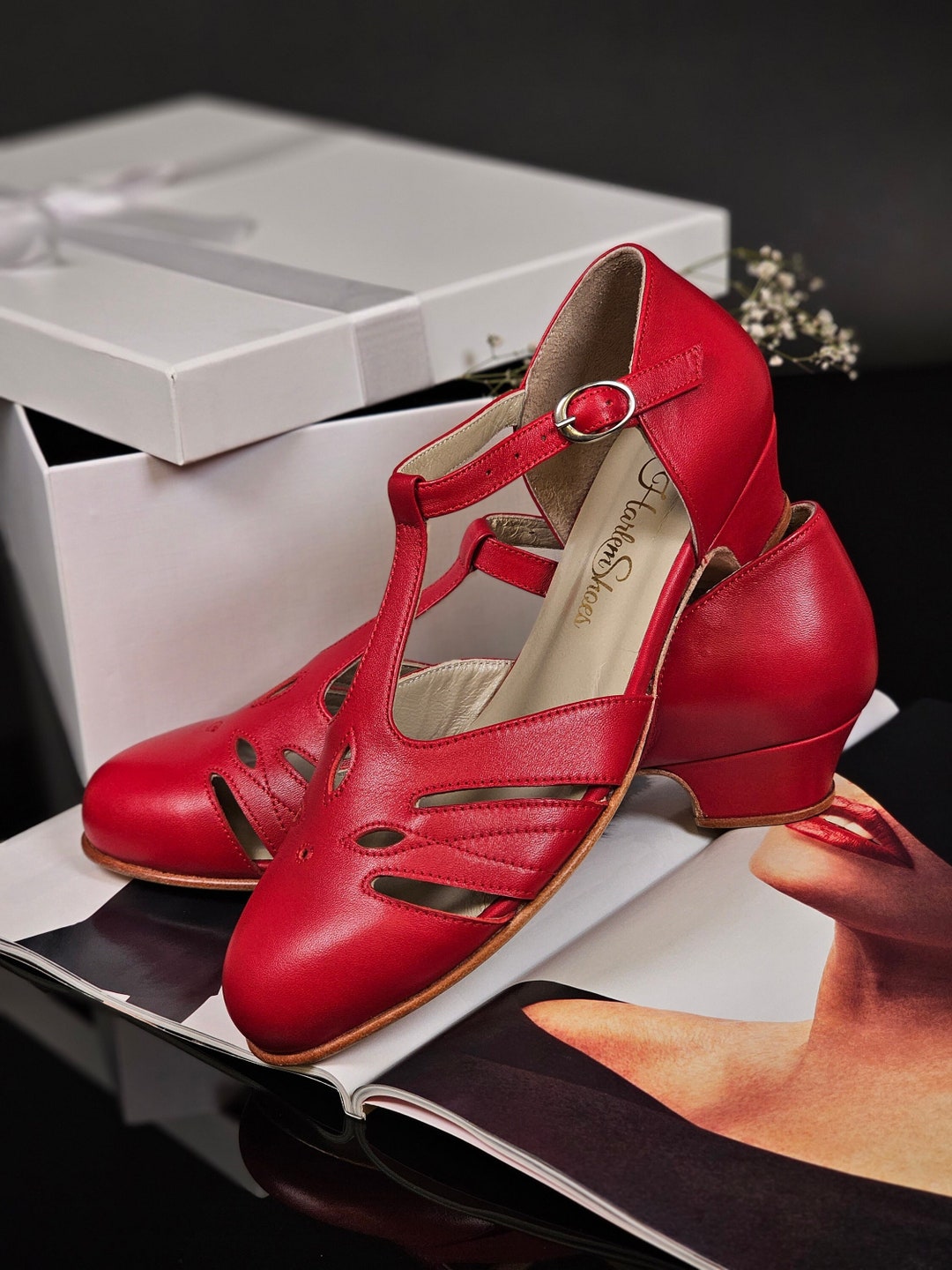 Rosy in Red Leather Women Swing Dance Shoes Vintage Shoes Customized Harlem Shoes Etsy UK