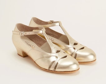 Primavera en cuero dorado platino / Zapatos de baile swing para mujer / Zapatos vintage / Personalizados / Zapatos Harlem