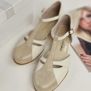 Isabel in Broken White Leather & Golden Suede | Women Swing Dance Shoes | Vintage Shoes | Customized | Harlem Shoes