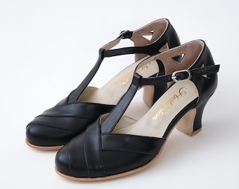 Zuckersüß im Schwarzen Leder | Frauen Swing Tanzschuhe | Vintage Schuhe | Angepasst | Harlem Schuhe