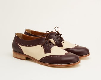 Men’s Oxfords in Bordeaux & Beige Leather | Swing Dance Shoes | Vintage Shoes | Customized | Harlem Shoes