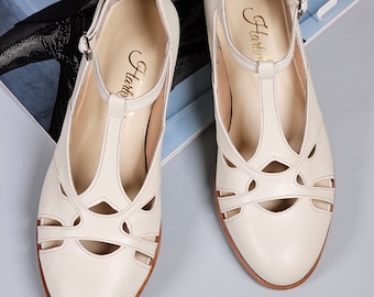 Spring in White Leather | Women Swing Dance Shoes | Vintage Shoes | Customized | Harlem Shoes