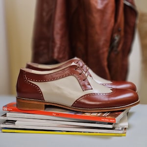 Herren Oxfords aus braunem & beigem Leder | Swing Tanzschuhe | Vintage Schuhe | Angepasst | Harlem Schuhe