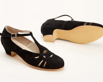 Lente in zwart suède | Swingdansschoenen dames | Vintage schoenen | Aangepast | Harlem-schoenen